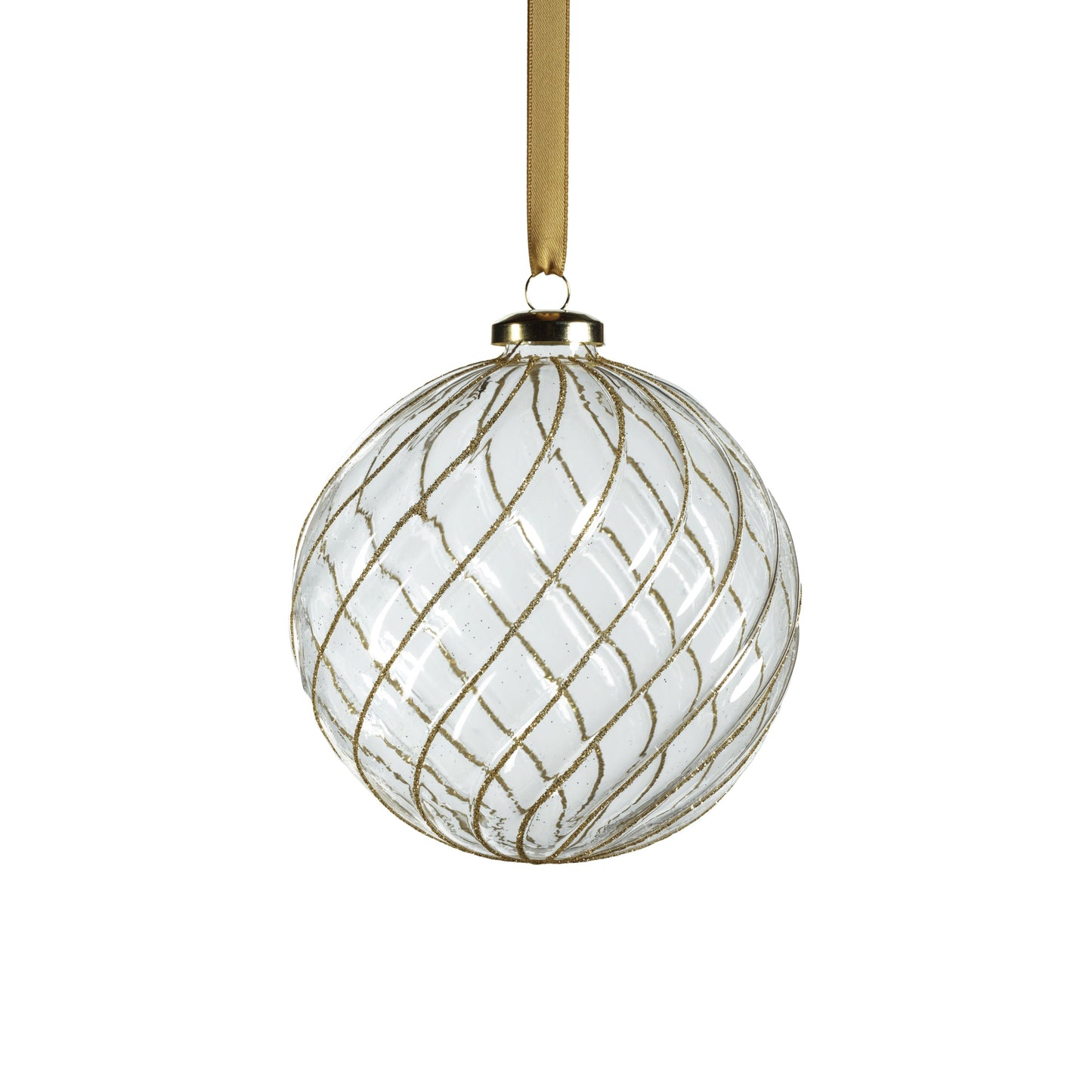 Swirl Glitter Ball Ornament - Clear and Gold - 4.75 in