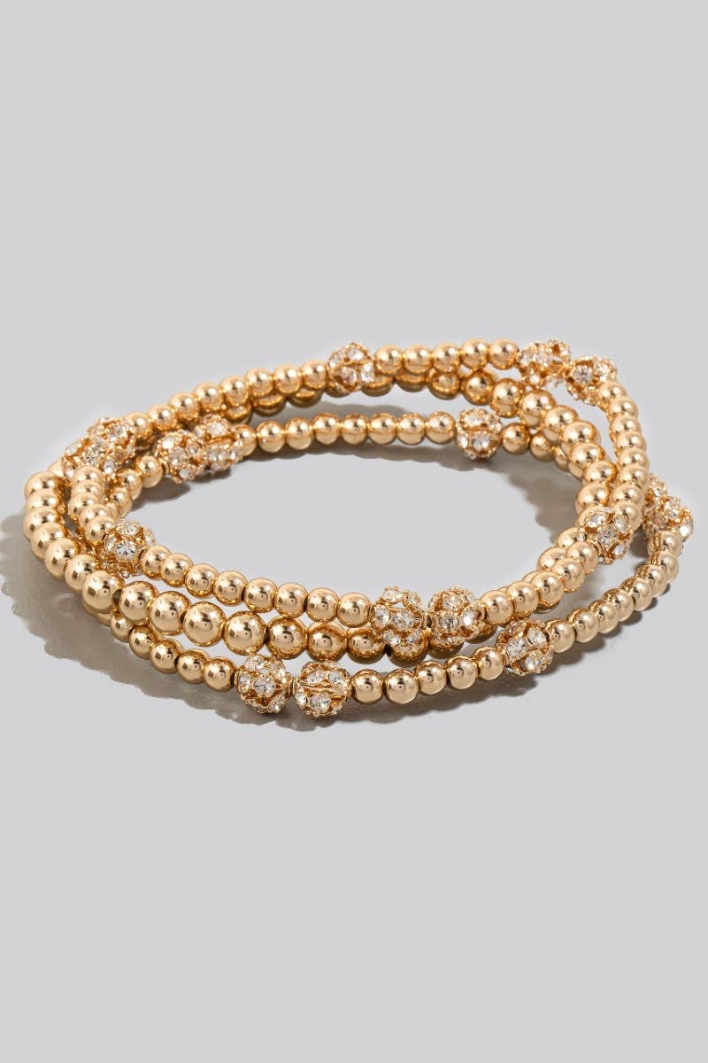 Pave Ball Charms Beaded Bracelet Set