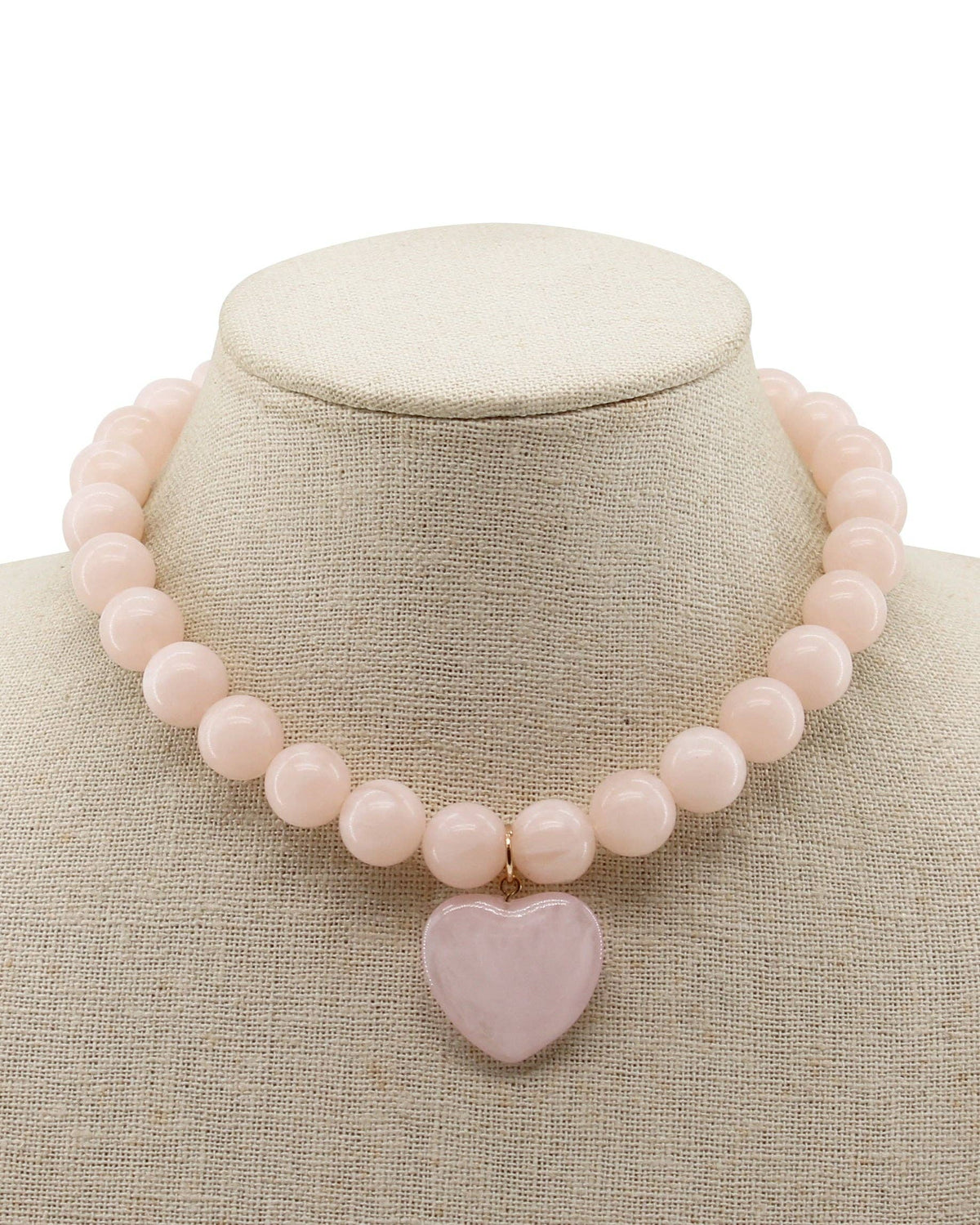 Blush Pink Acrylic Beaded with Pink Stone Heart Charm
