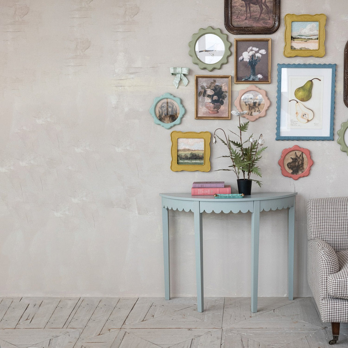Wood Scalloped Console Table, Blue