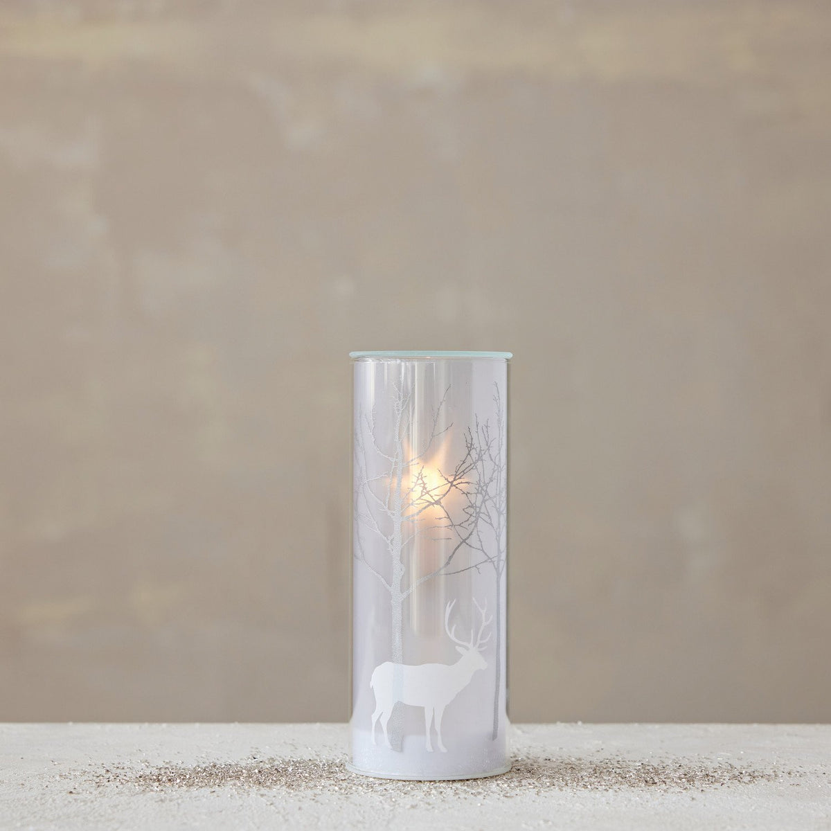 Glass LED Motion Light with Trees & Reindeer Image