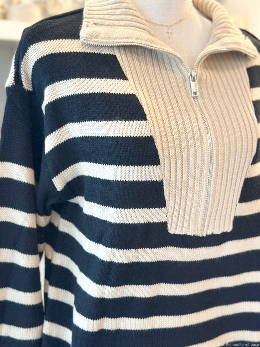 Mock Half Zip Stripe Sweater Dress