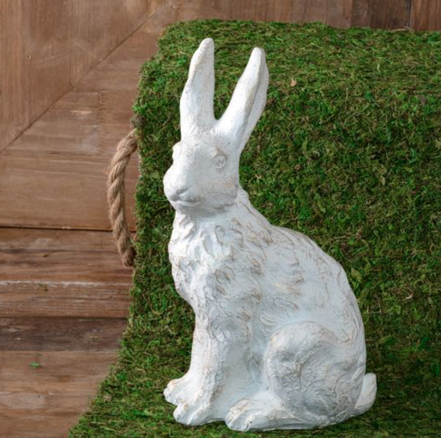 White/Gold Cement Garden Bunny