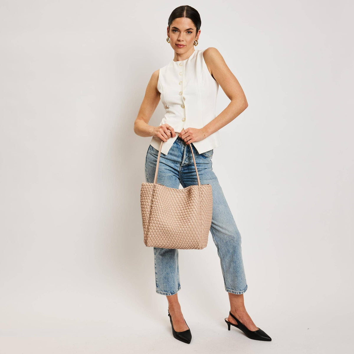 Gladys Woven Tote: Nude