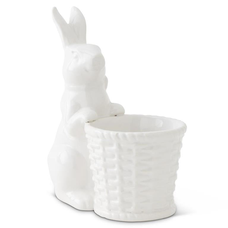 White Ceramic Bunny Holding Basket
