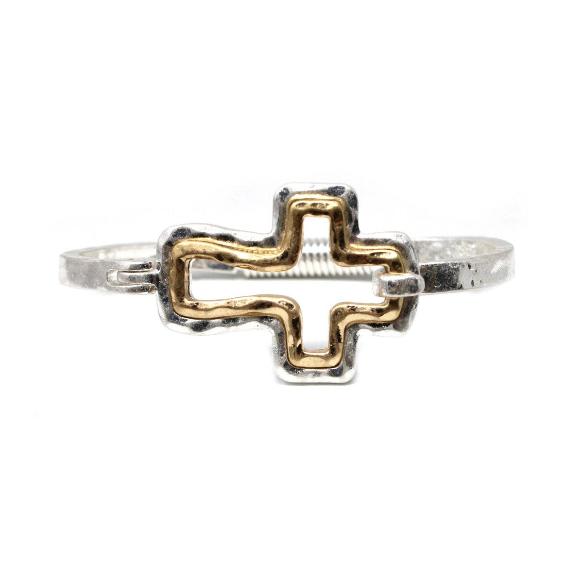Silver with Gold Cross Hinge Bracelet