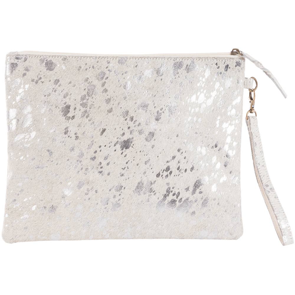 Gray/Silver Metallic Hair on Leather Clutch
