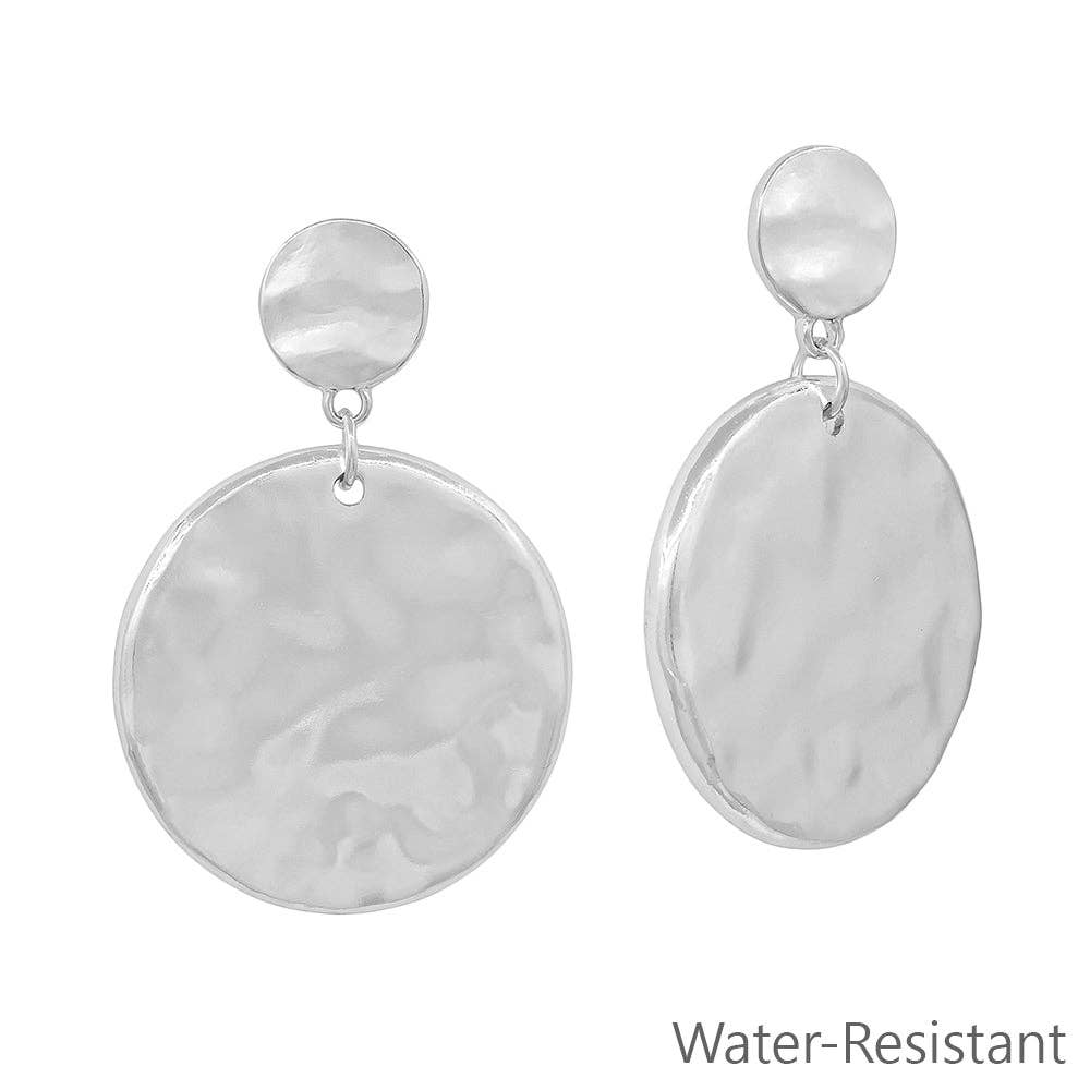 Water Resistant Hammered Silver Double Circle 1.5" Stud Earring