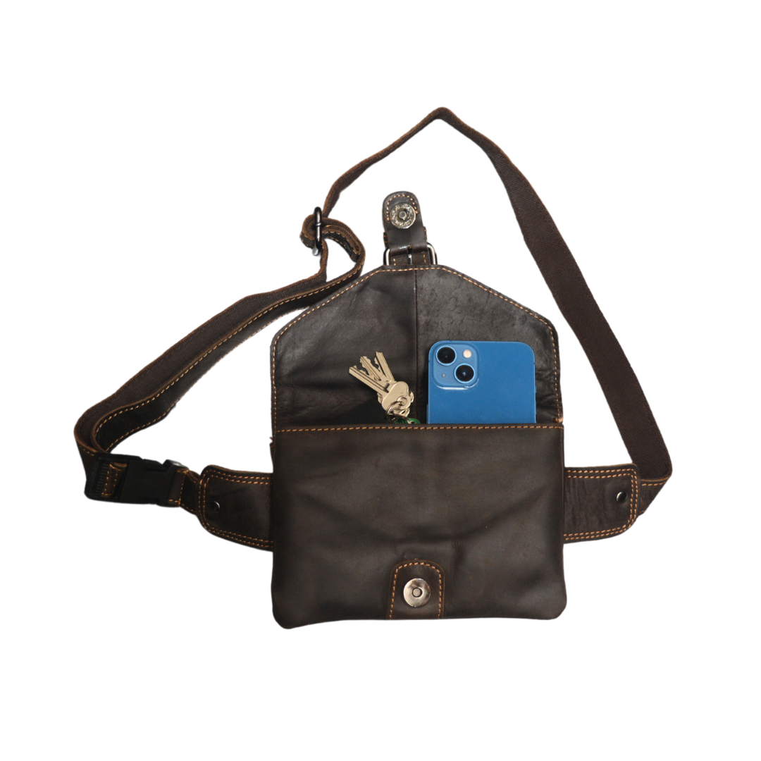 Leather Women Waist Pack Jax - Sandel: Brown