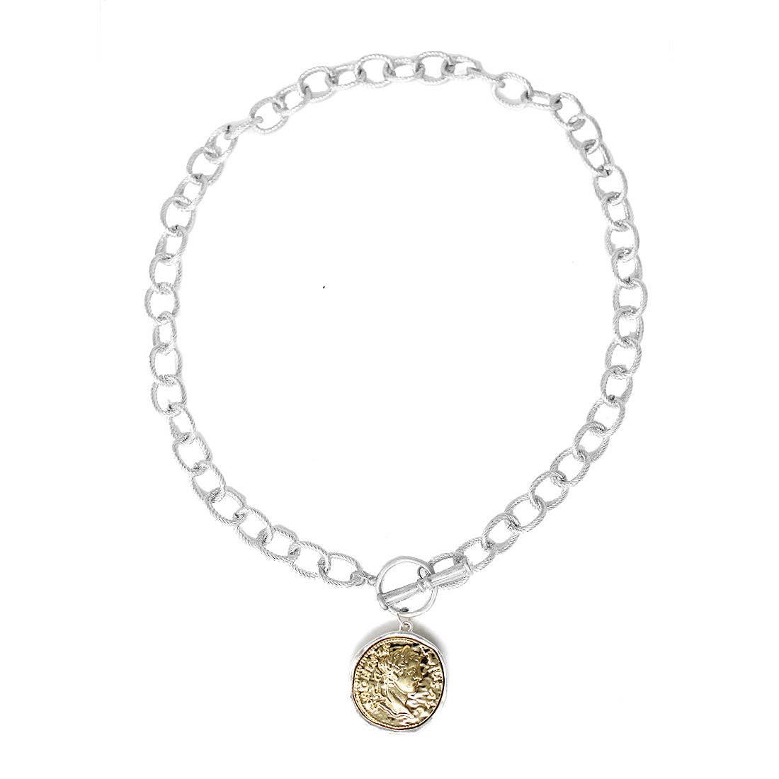Gold and Silver Cross Stamped Coin 16"-18" Silver Chain Necklace
