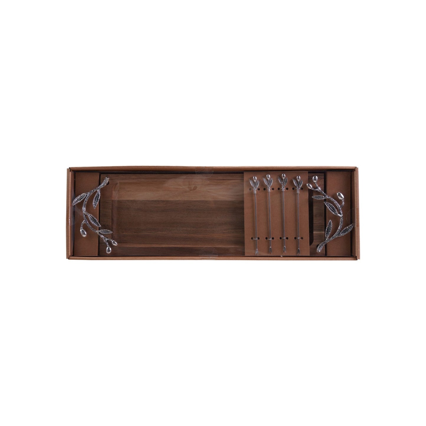 Wood Tray with 4 Appetizer Picks, Boxed Set of 5