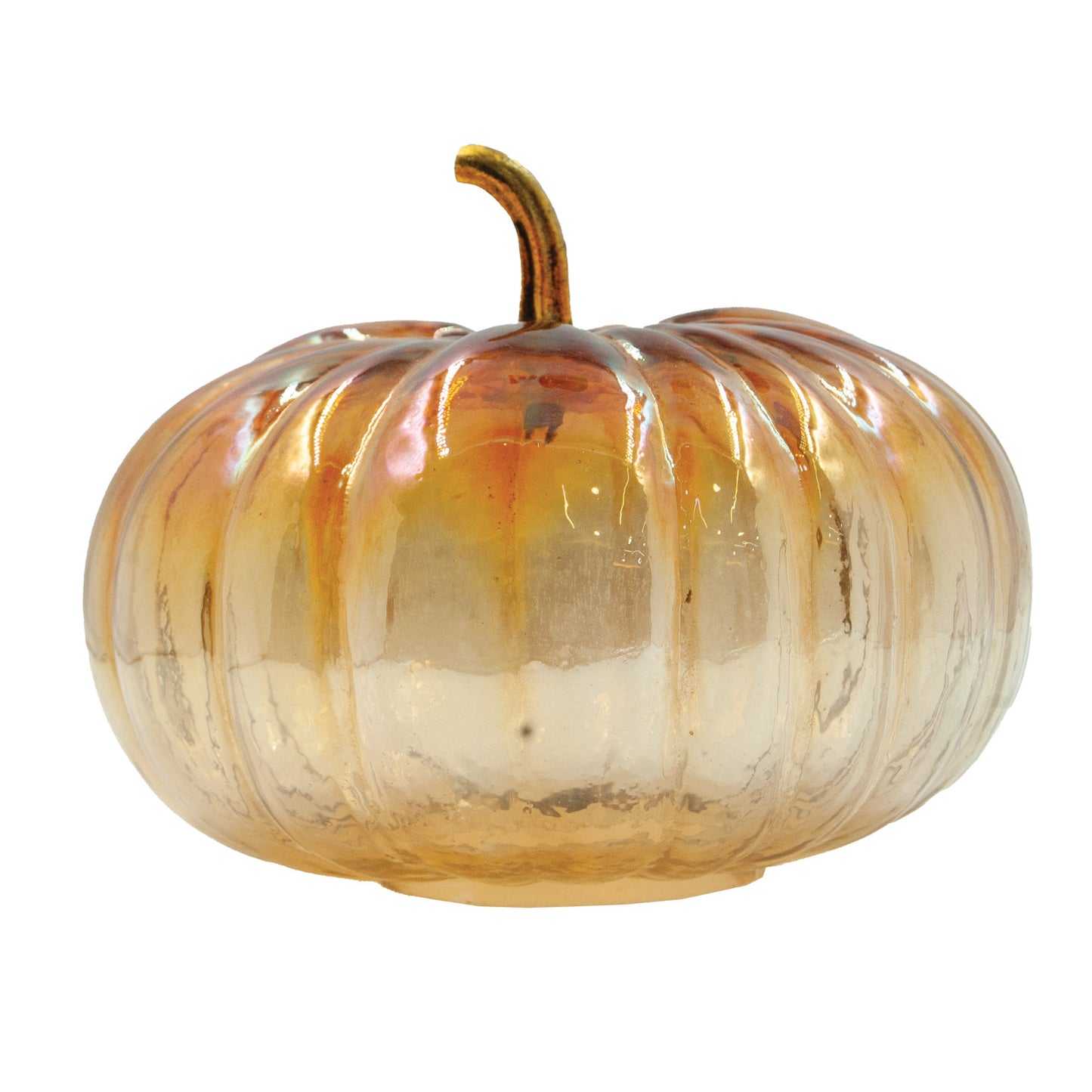 Glass Pumpkin with Brass Stem Iridescent - Amber