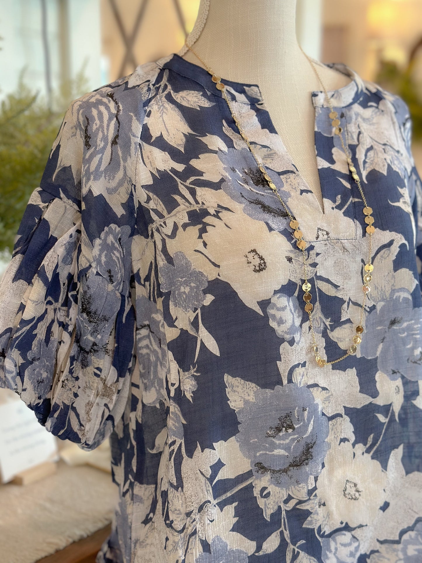 Floral Print Short Balloon Sleeves Top