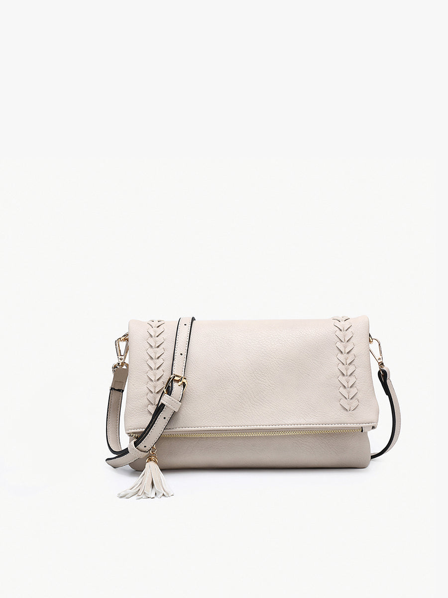 Isadora Dist. Whipstitch Crossbody w/ Tassel Zip: Bone