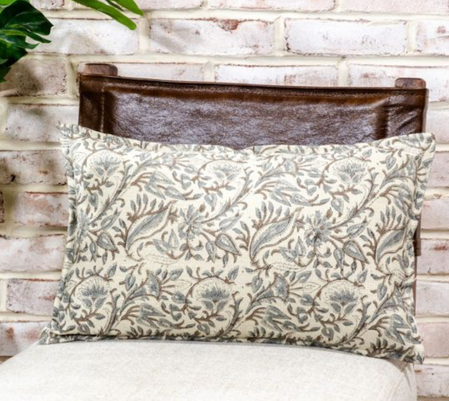 Brown & Grey Floral Pillow 12 X 20"