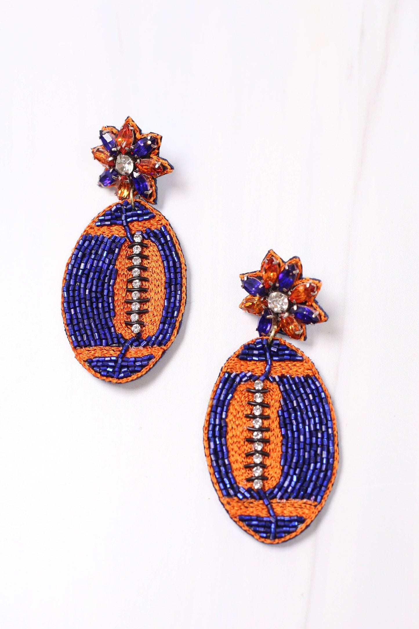 Field Goal Embellished Football Earring BLUE ORANGE