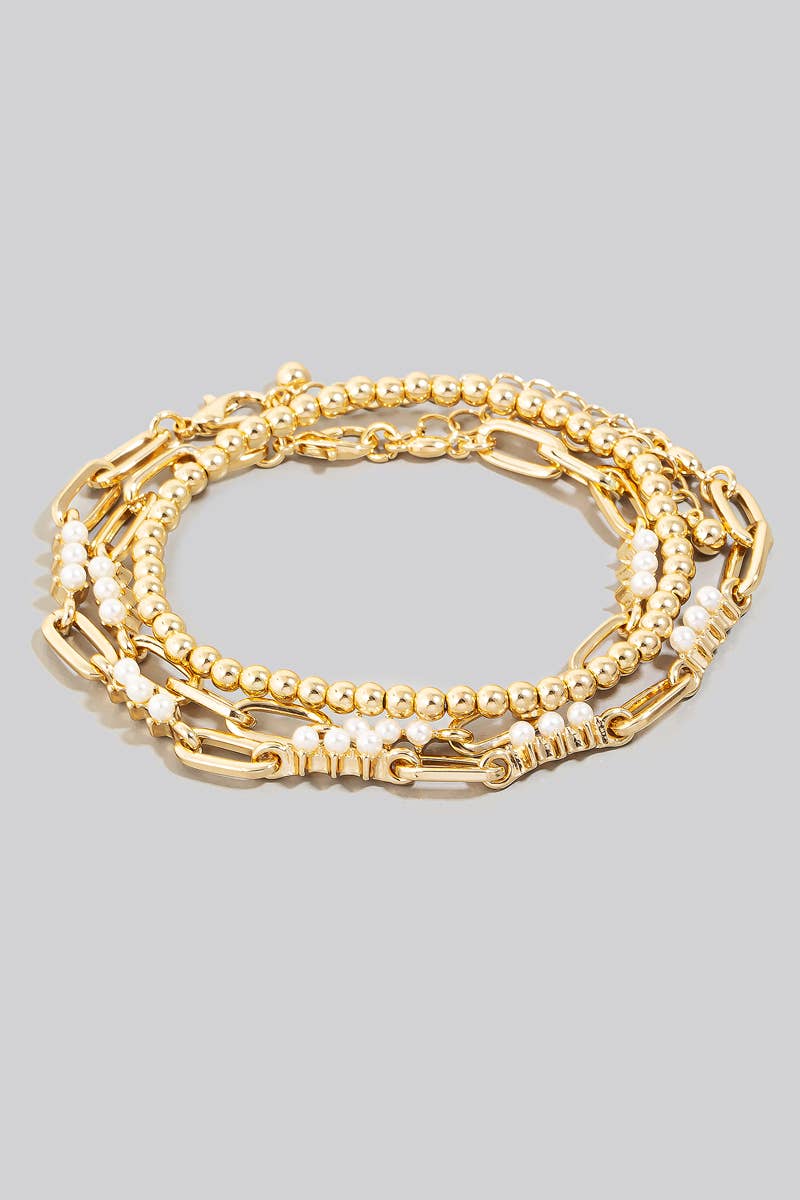 Pearl Beads Mixed Layered Chain Bracelet
