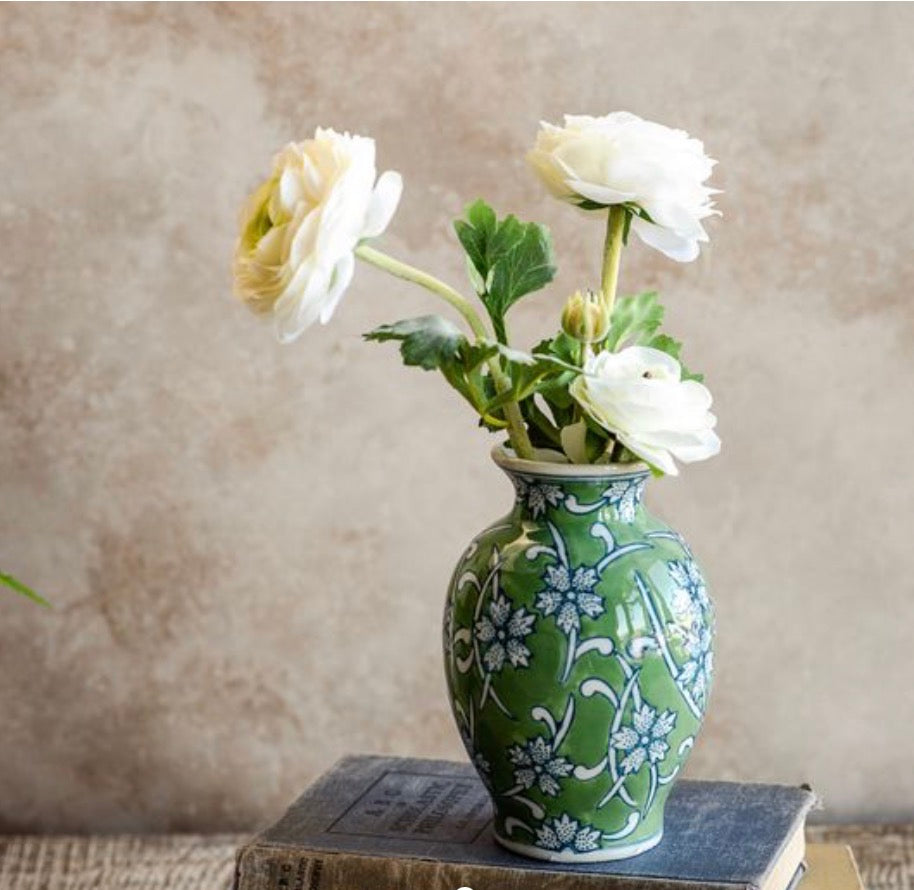 Green & Blue Floral Bouquet Vase -5.9"
