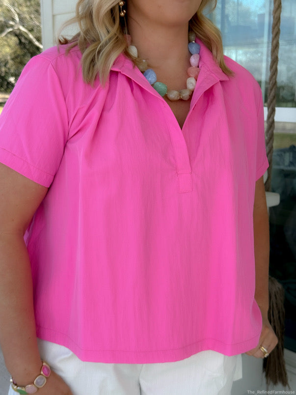 The Pink Haven Stand Collar Blouse