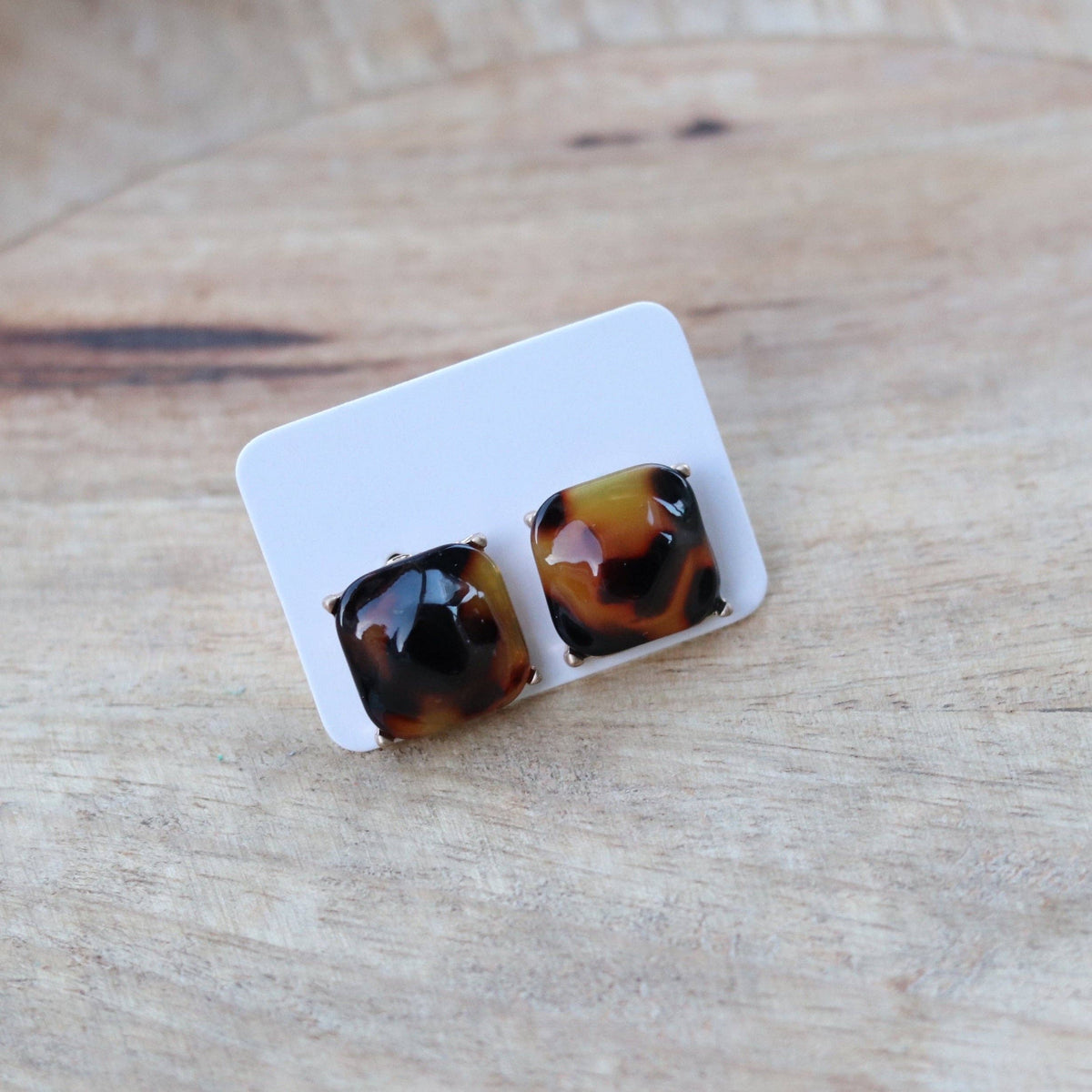 Square Dark Tortoiseshell Statement Studs