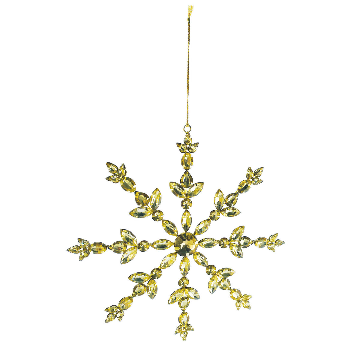 Handmade Acrylic Jewel & Metal Snowflake Ornament, Gold Finish