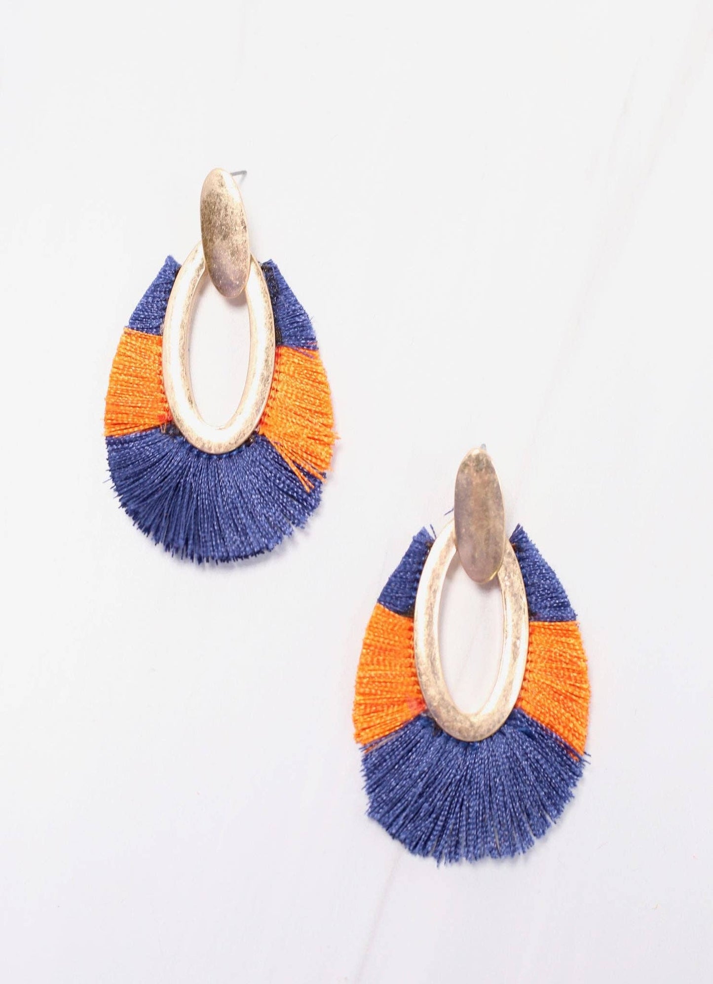 First Down Fringe Earring NAVY ORANGE