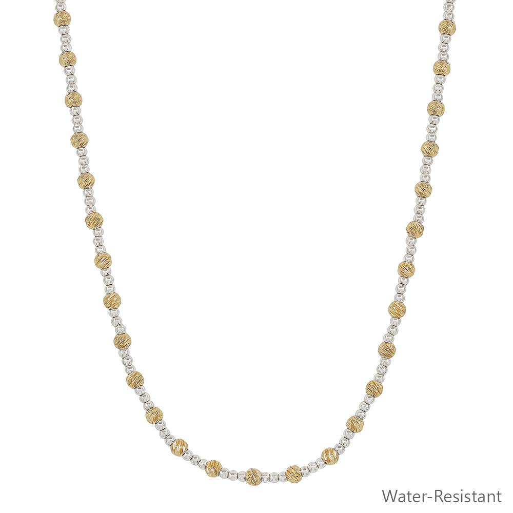 Water Resistant 3MM Silver with Textured Gold Beaded 16"-18" Necklace