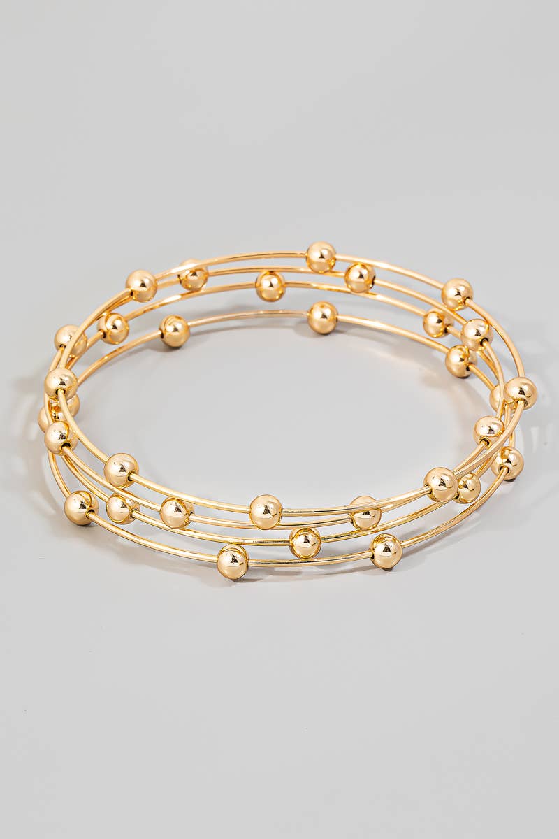 Multi Band Metallic Ball Bead Bangle Bracelet: GD