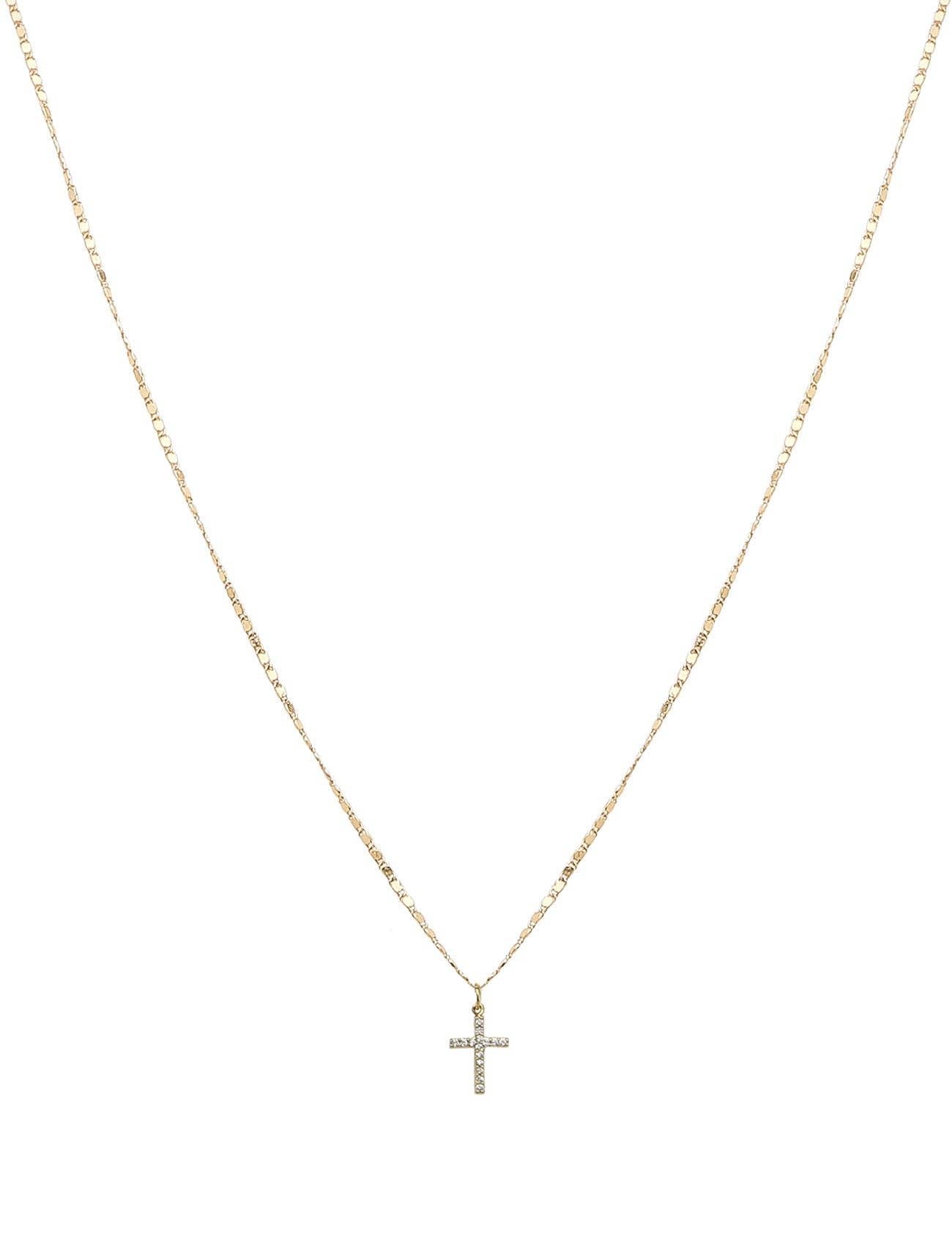 Gold Chain with Thin Gold Rhinestone Cross 16"-18" Necklace