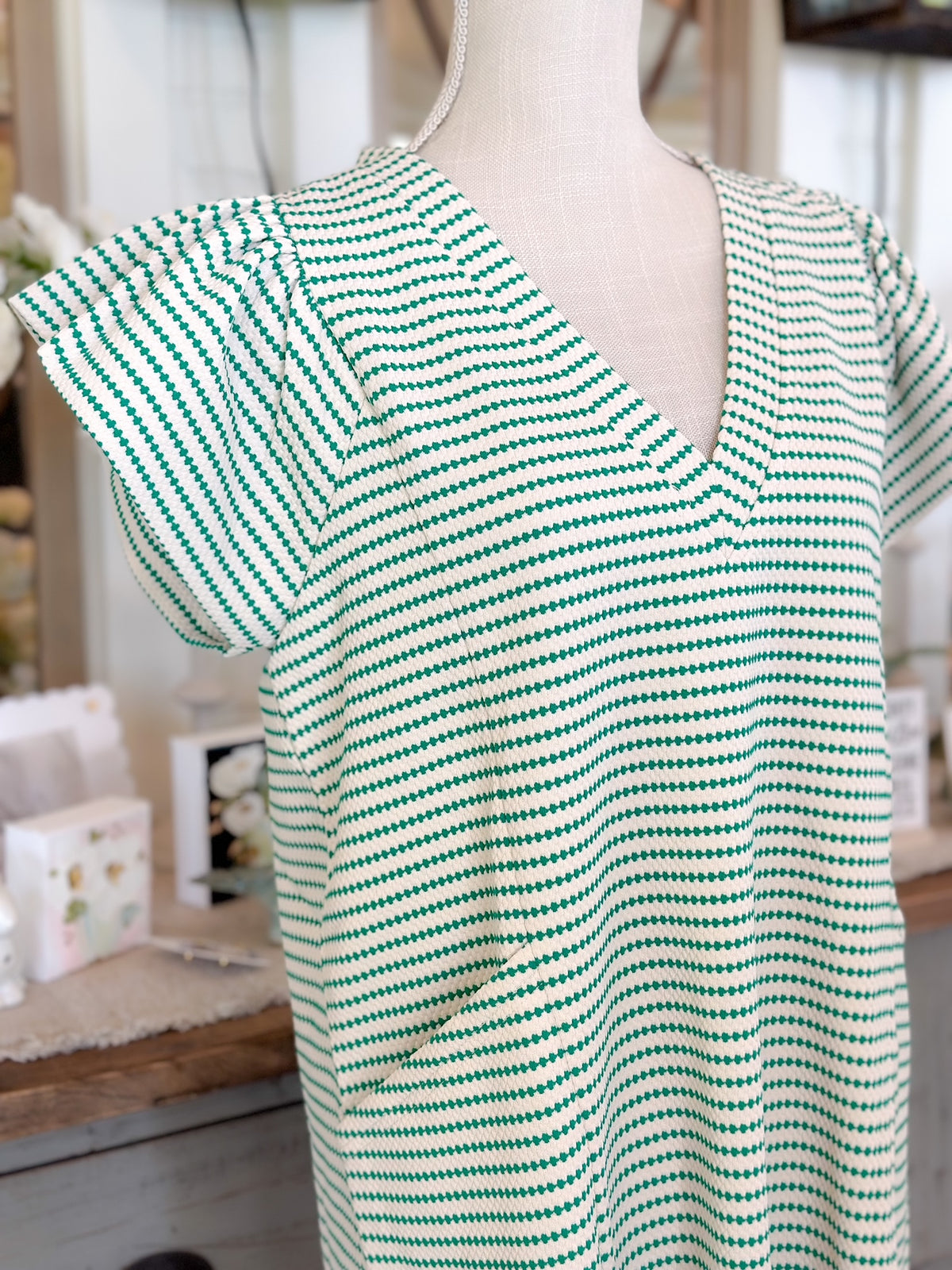 Green/White Stripe Dress