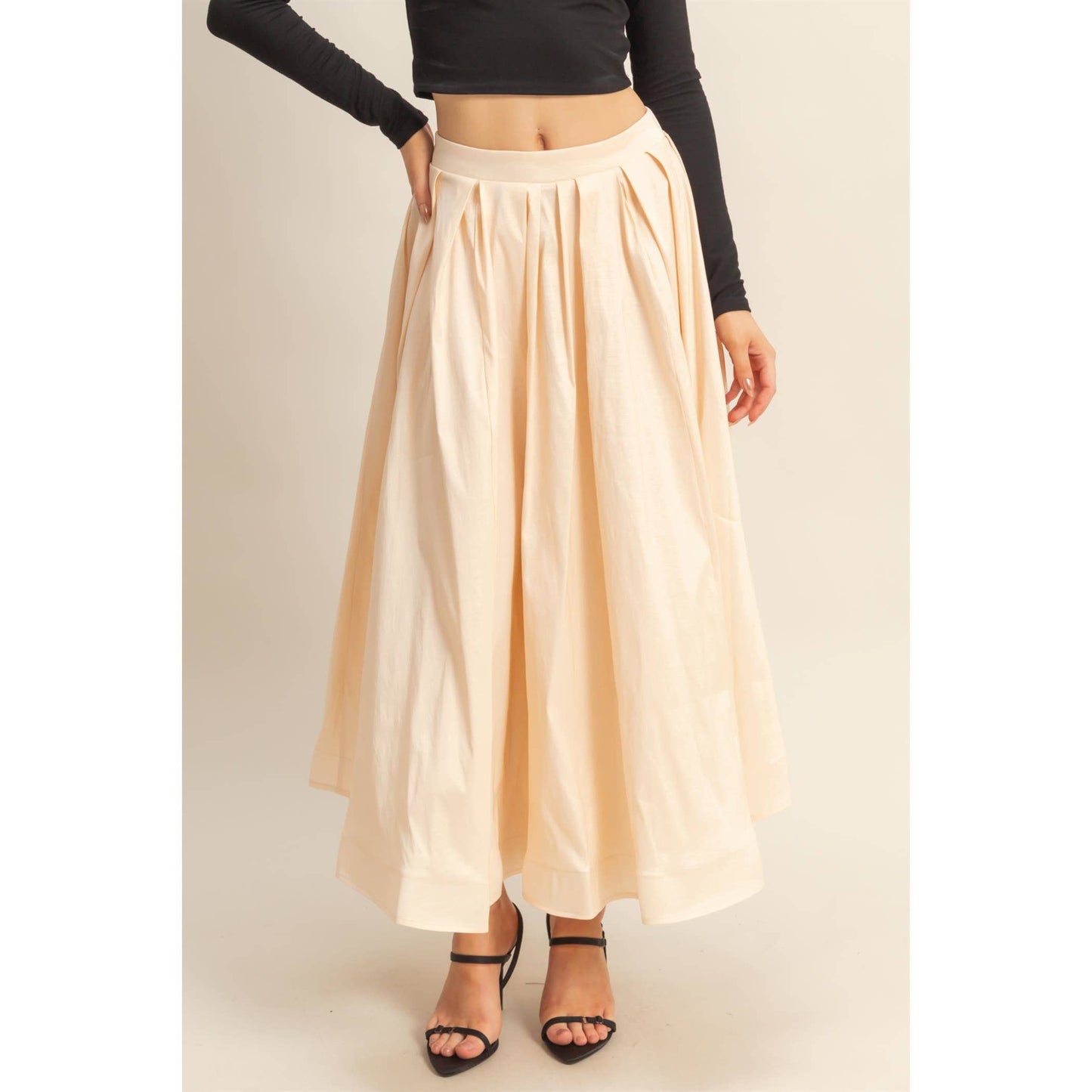 Timeless Grace Pleated Midi Skirt | Cream