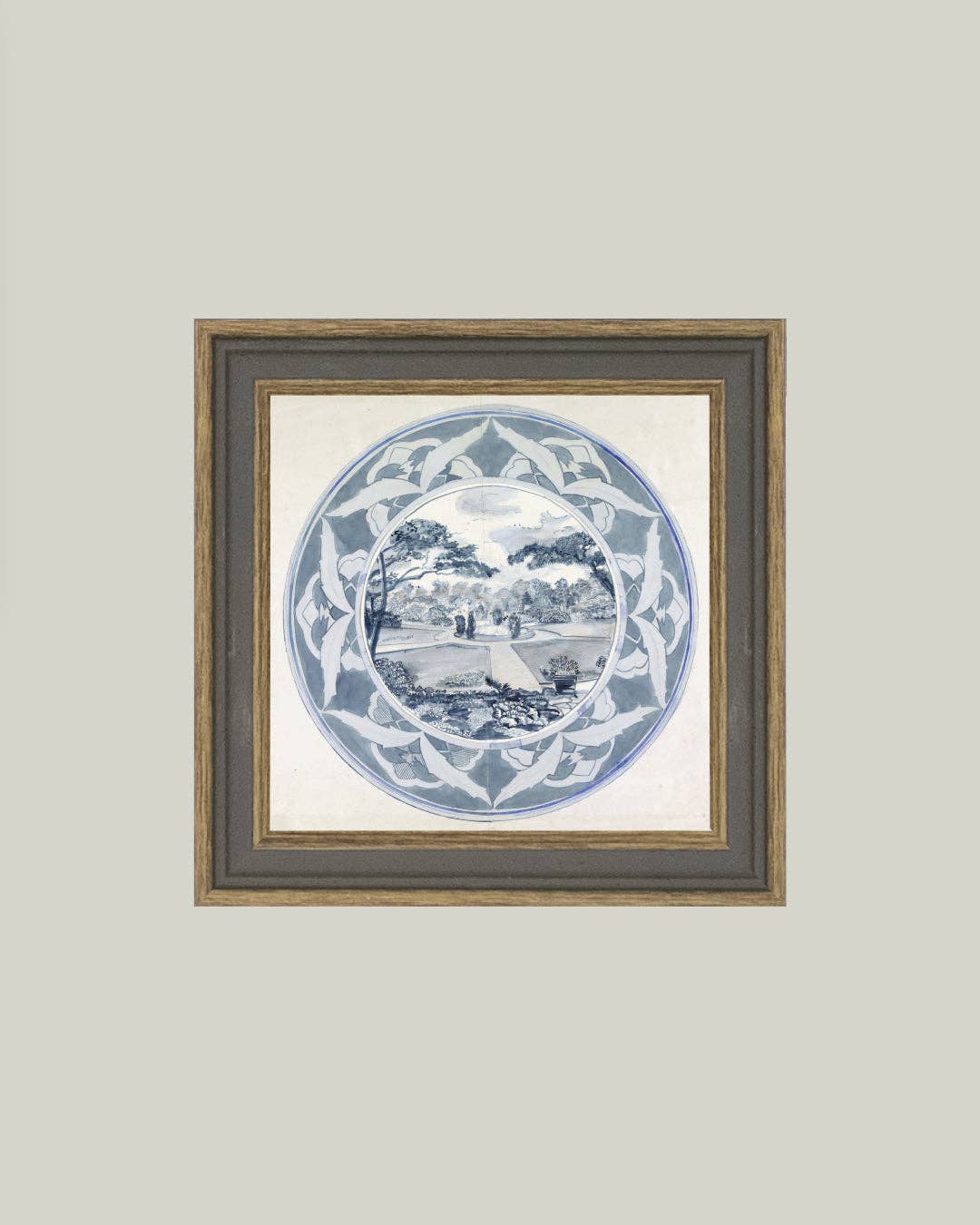 Garden View Design Framed Antique Art: 5x5