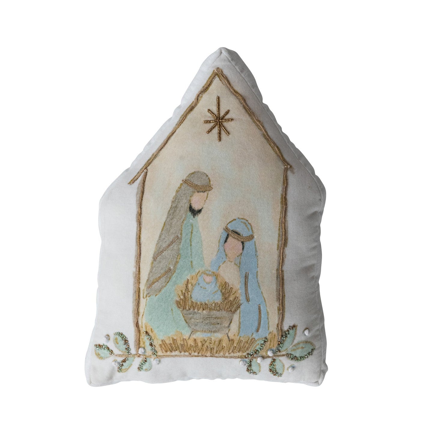 Hand-Embroidered Velvet Printed Pillow Holy Family | 10"L x 14"H