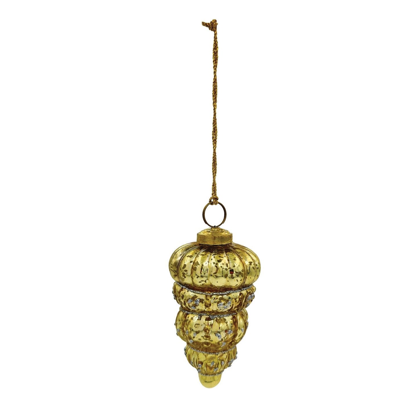 Embossed Mercury Glass Finial Ornament w/ Glitter | Gold Finish