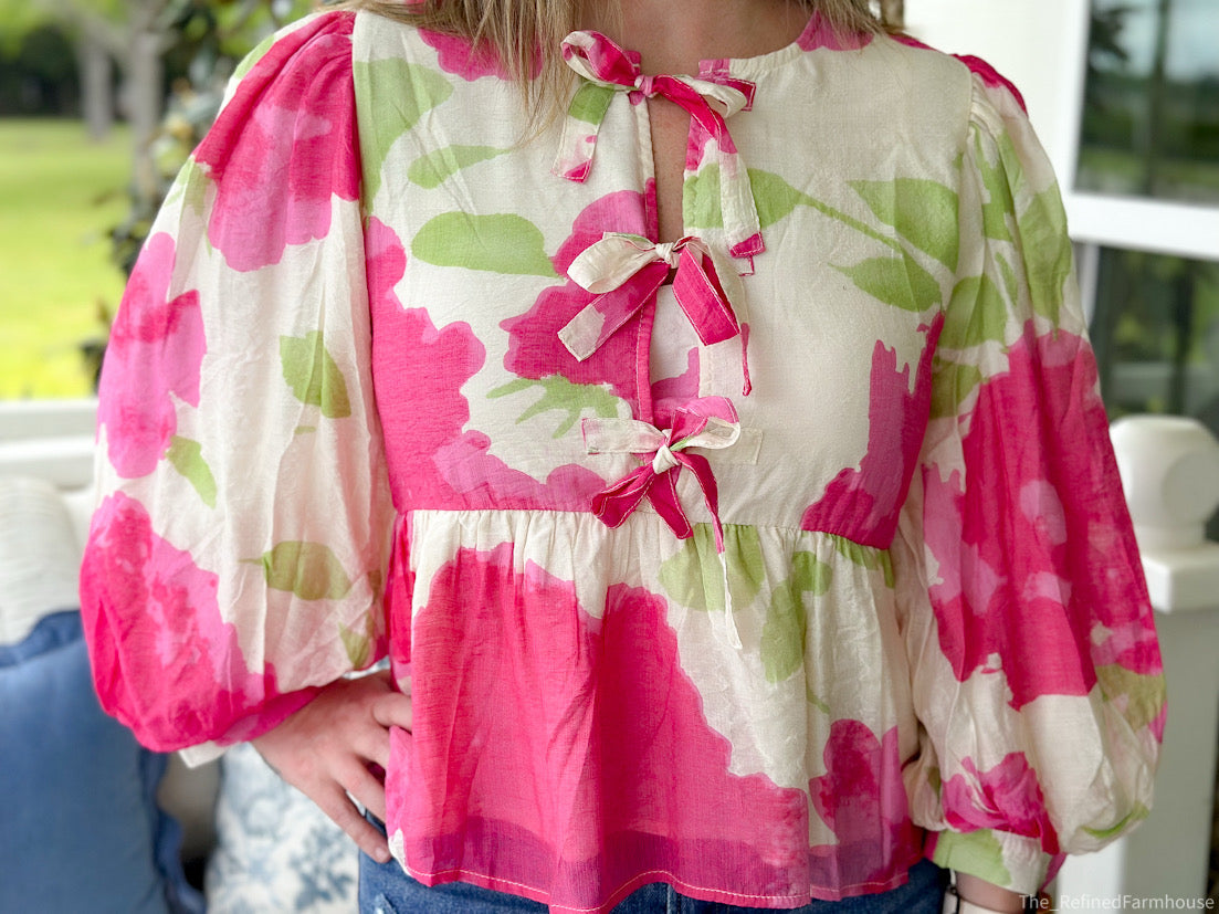 Pink Bow Peplum Top