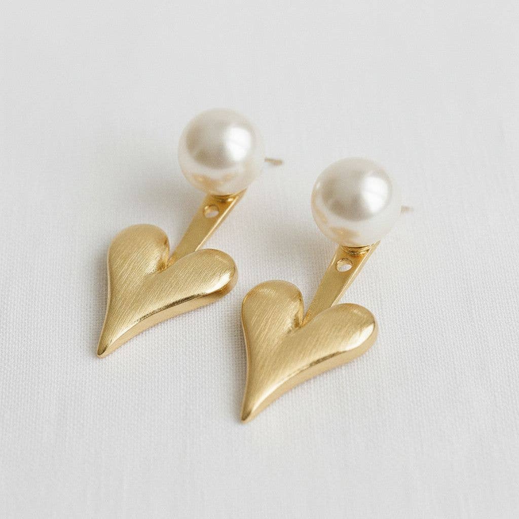 Heart-Shaped Pearl Drop Earrings