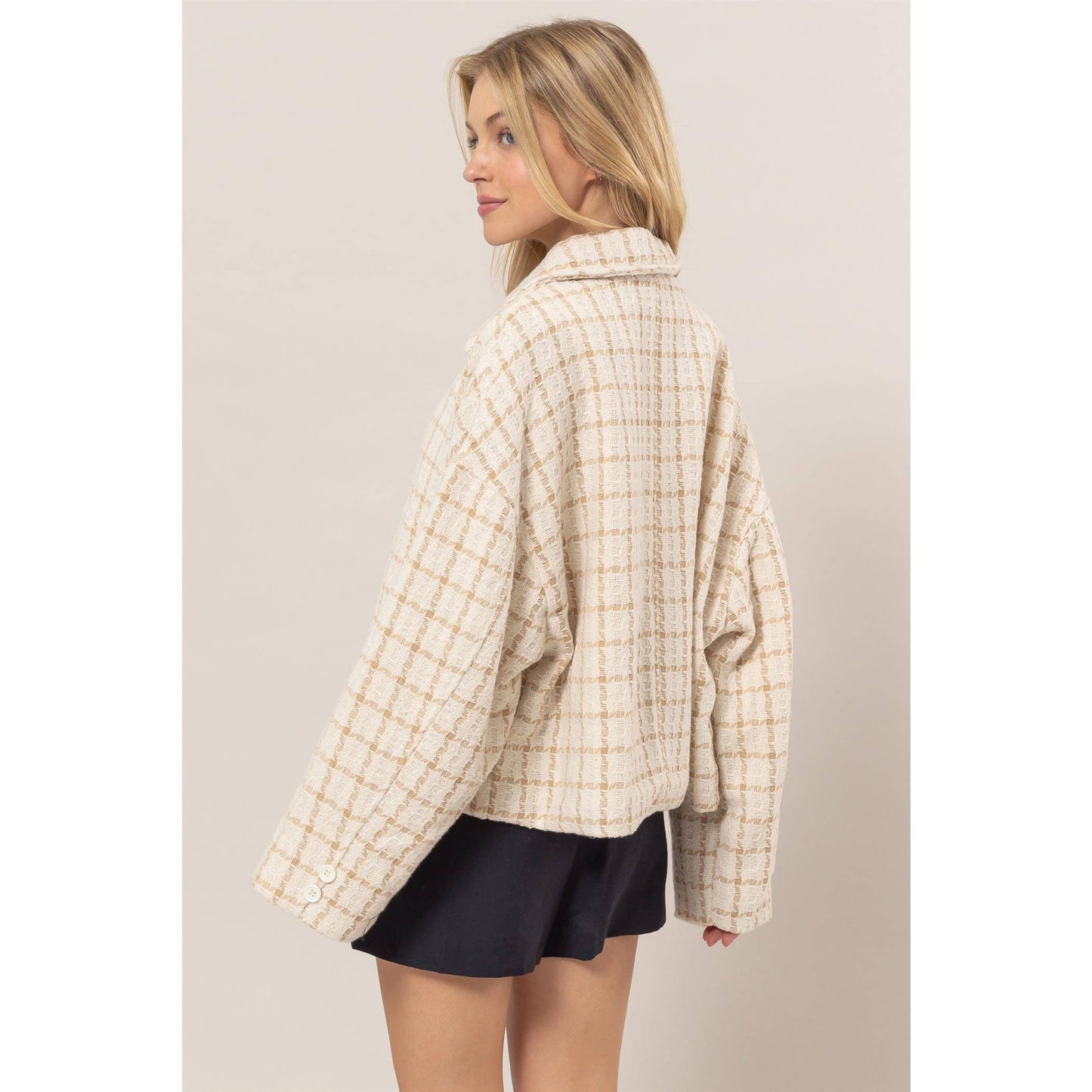 Tweed Plaid Oversized Jacket | Cream