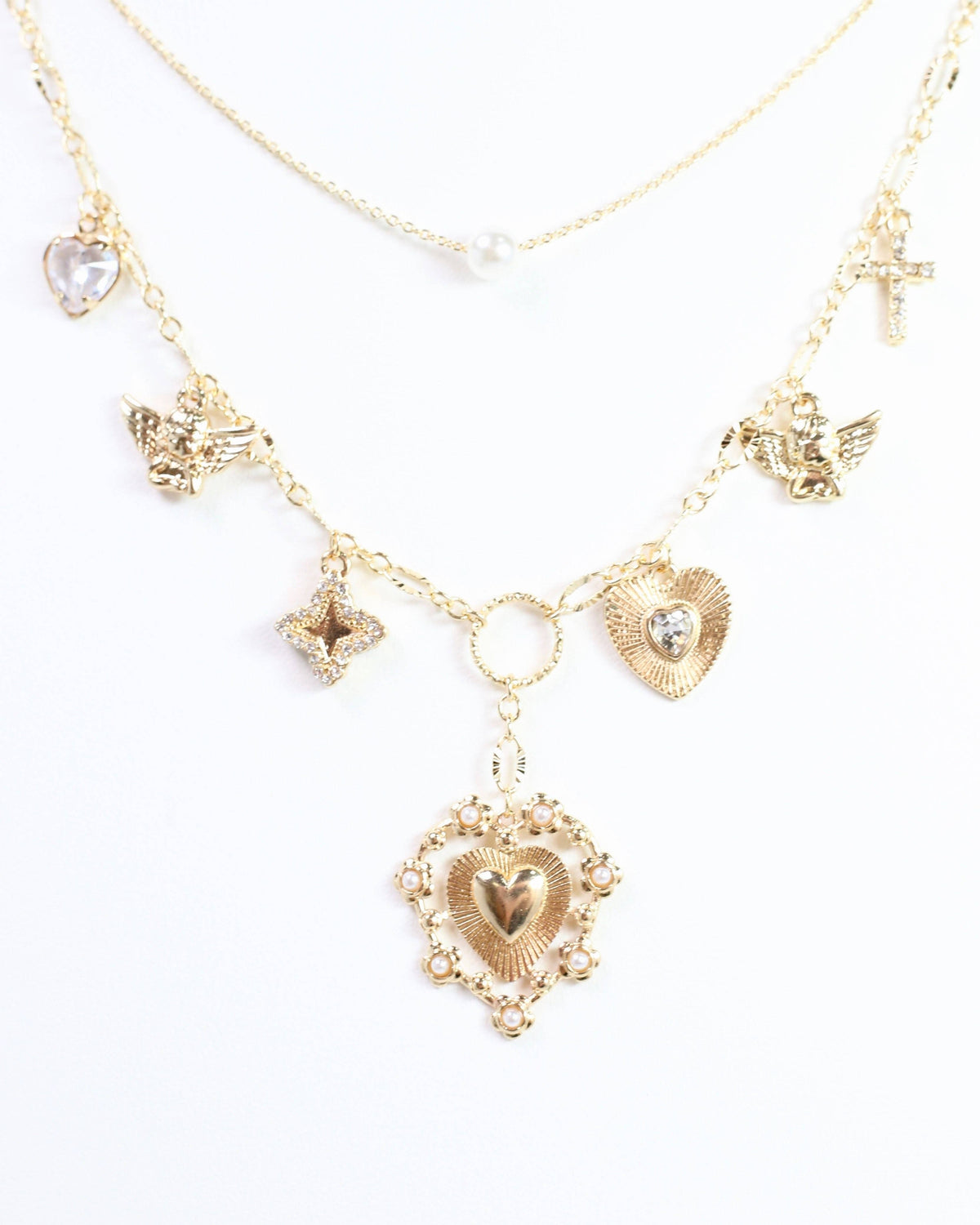 Charlie Double Layer Charm Necklace Gold