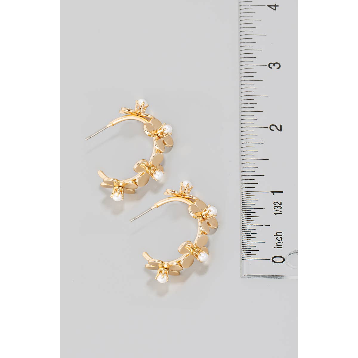 Pearl Studded Metallic Flower Hoop Earrings: G