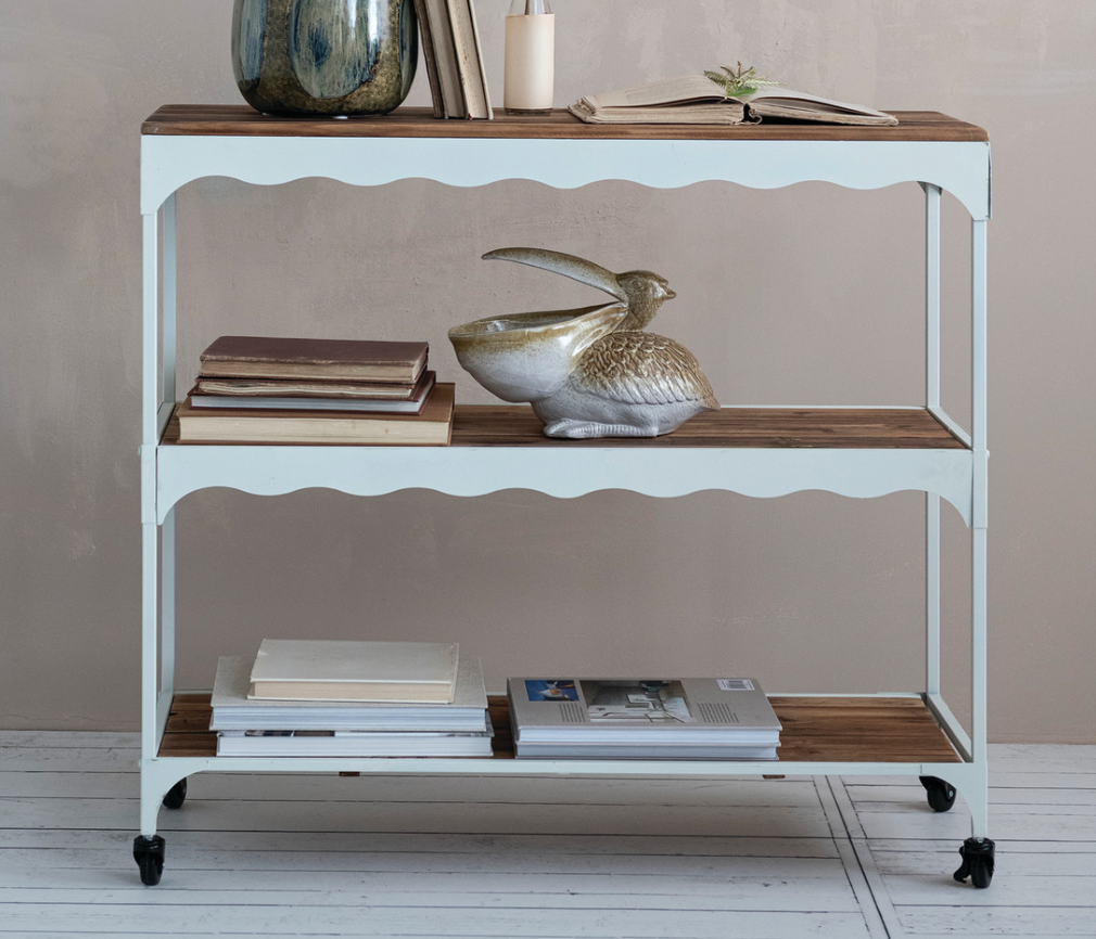 Metal & Wood 3-Tier Scalloped Cart