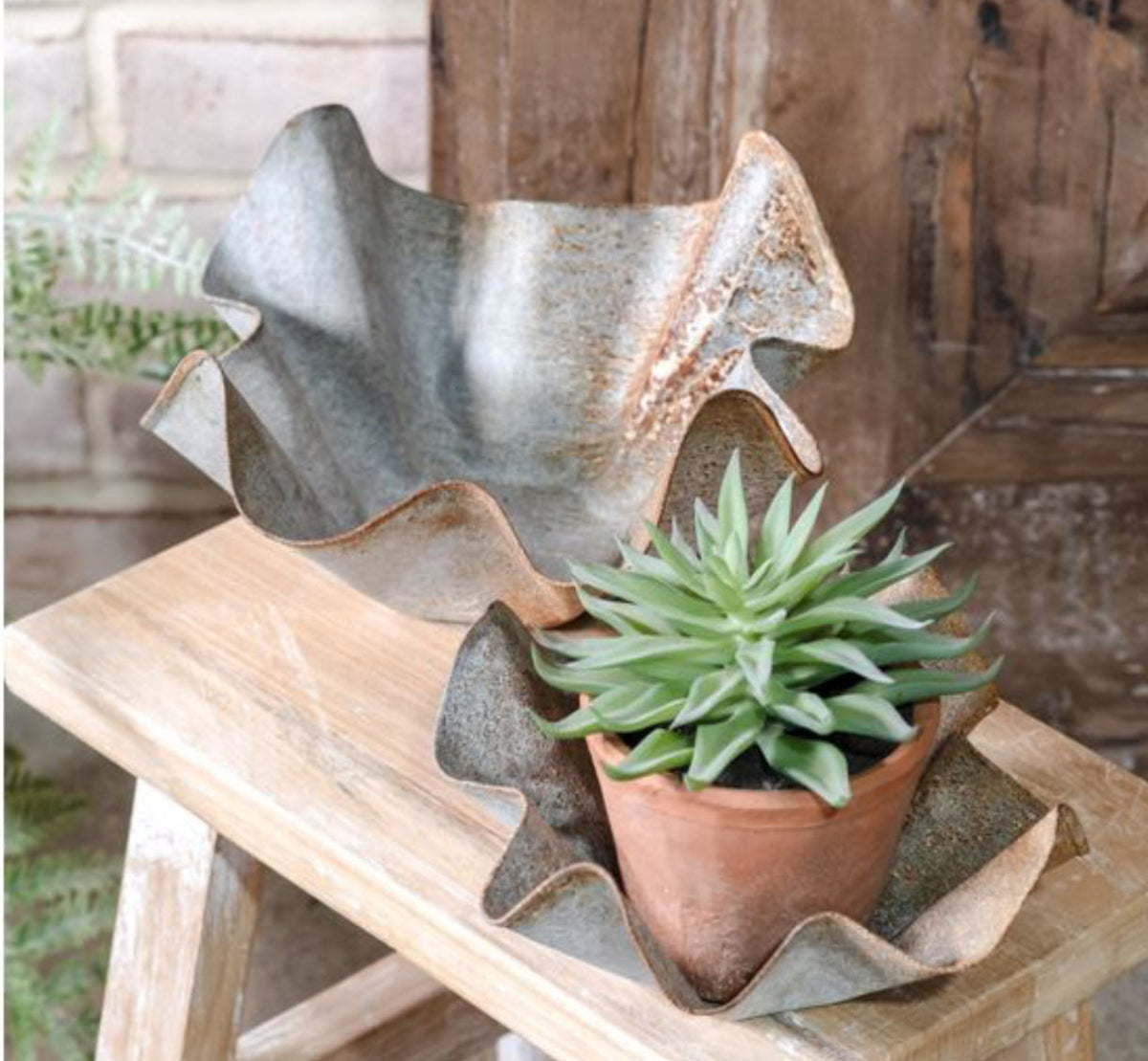 Rustic Tin Scallop Bowl