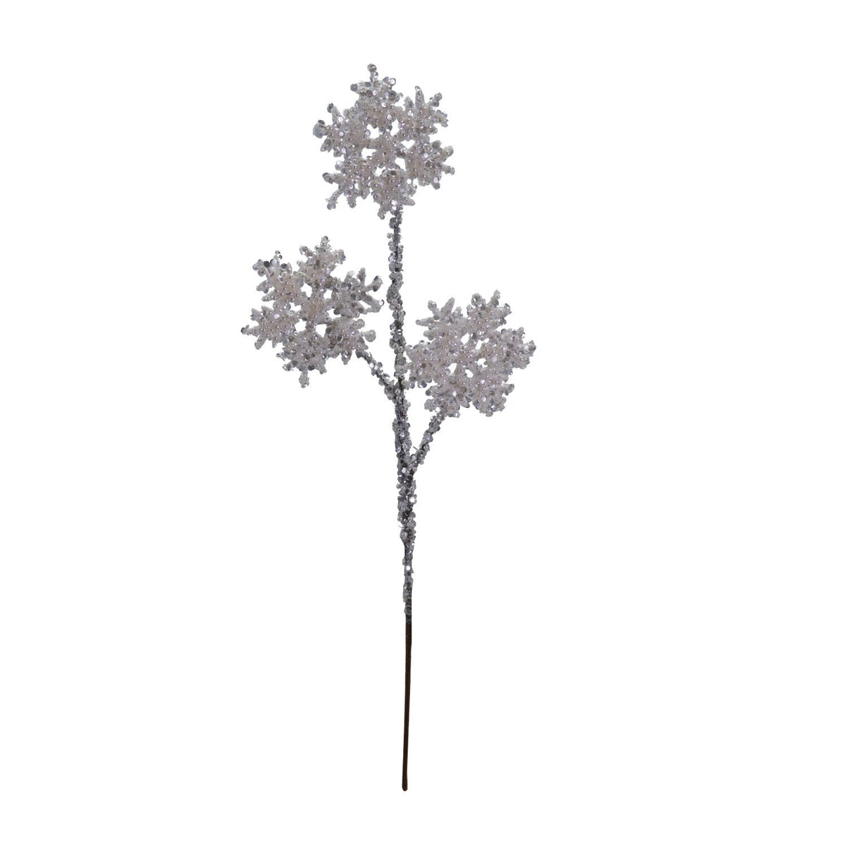 Snowflake Stem with Glitter & Faux Pearls, Ice Finish | 24"H