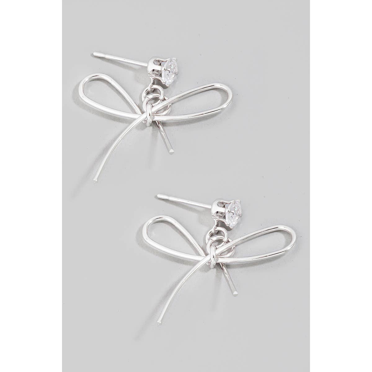 Thin Metallic Ribbon Bow Drop Earrings: G