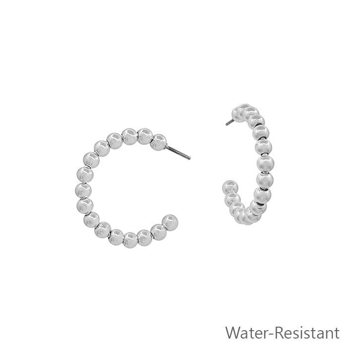 Sliver 1" 4MM Beaded Hoop Earring