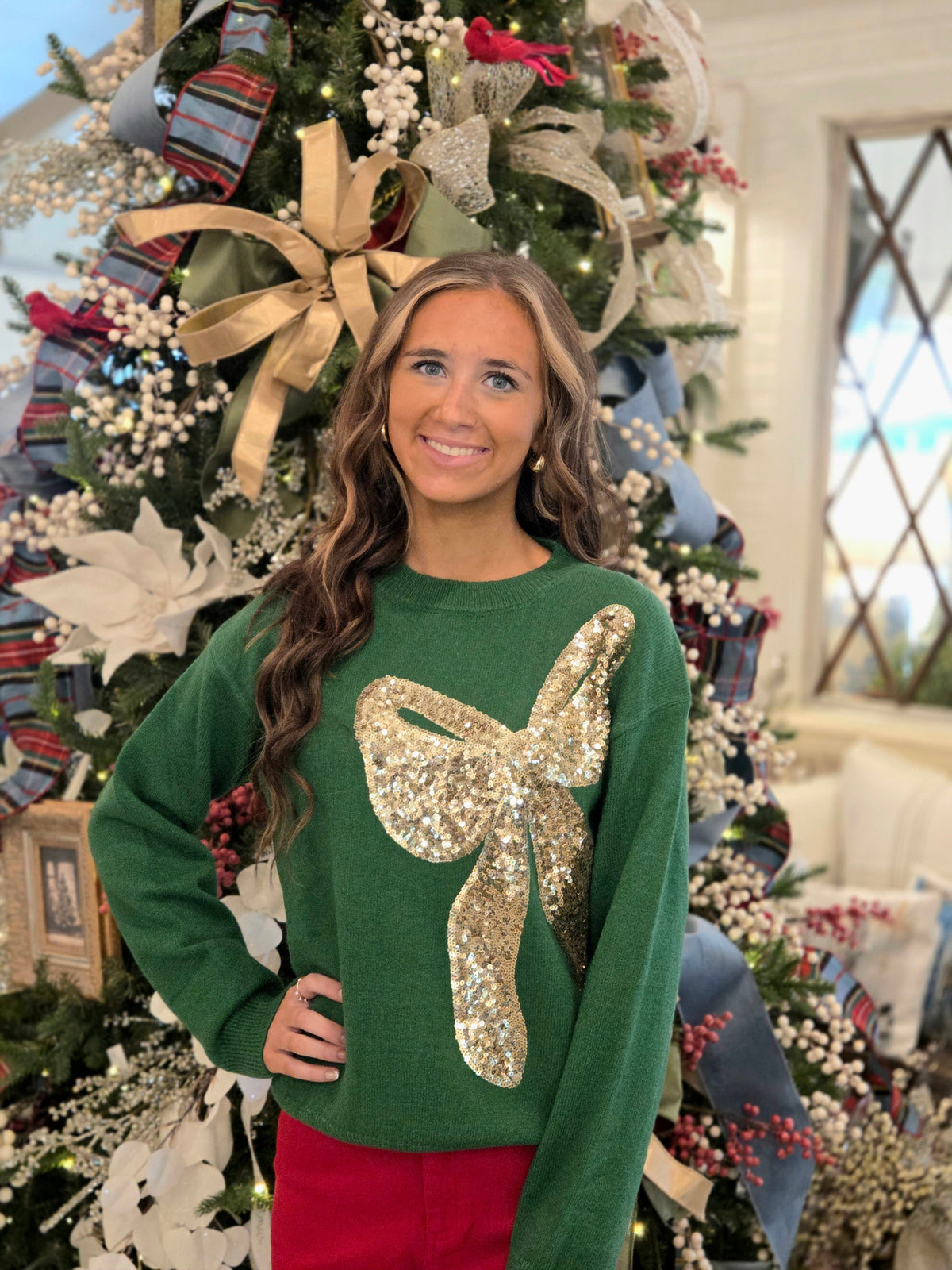 Golden Gift Bow Holiday Sweater