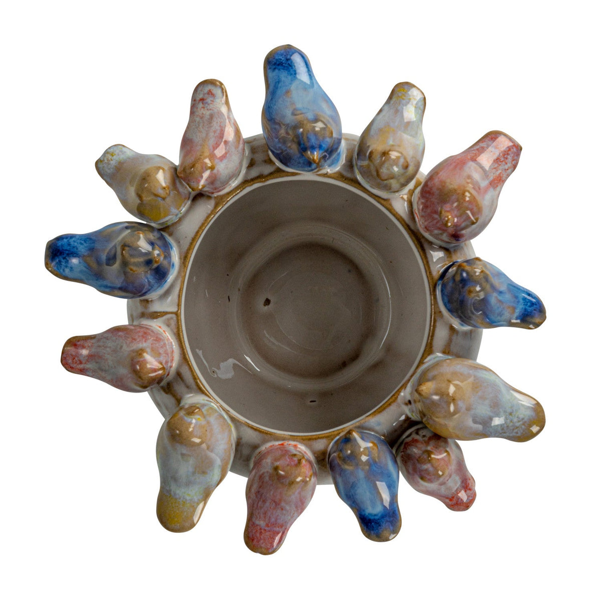 Stoneware Planter with Birds on Rim 5"