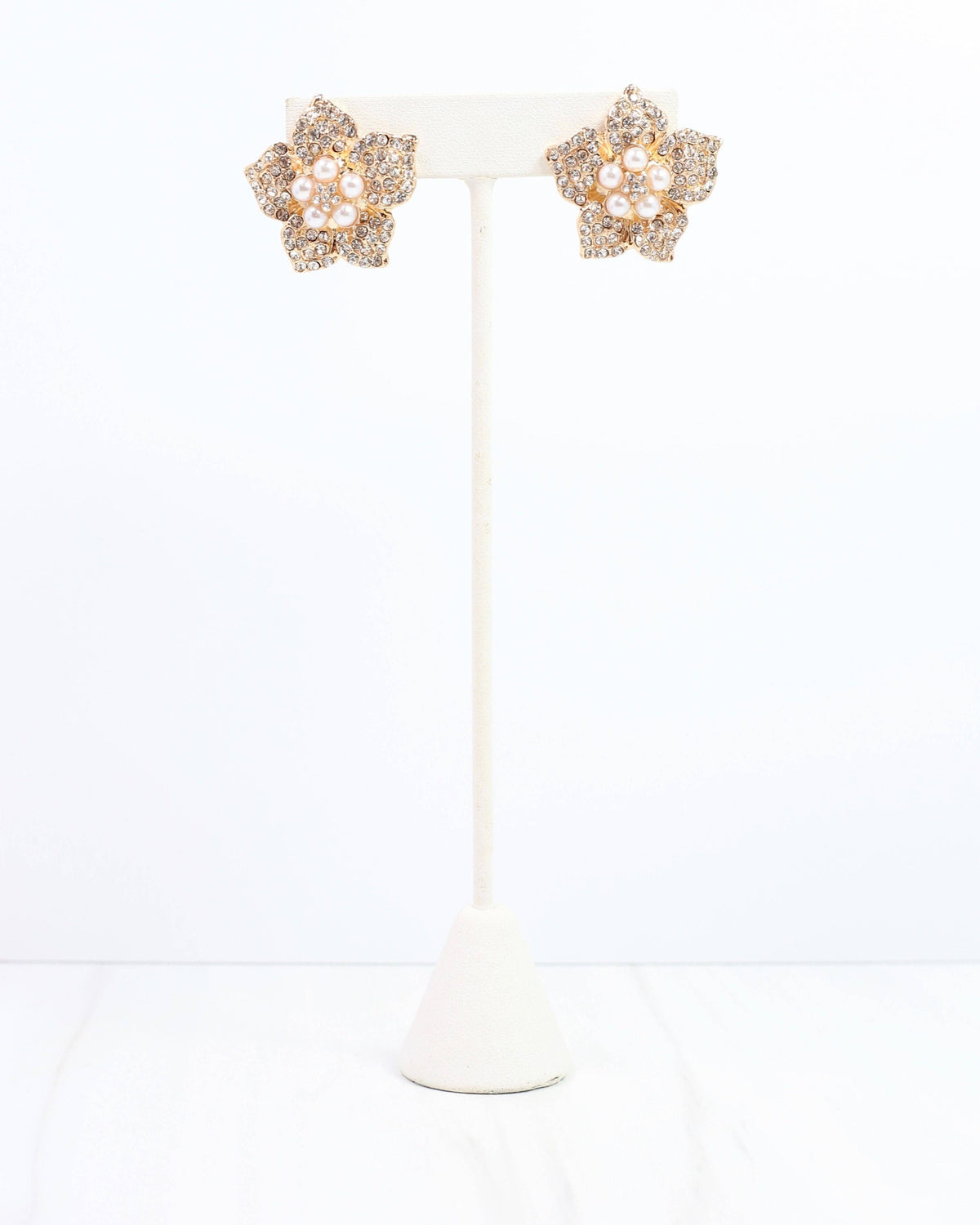 Pave Flower Post with Pearls Gold