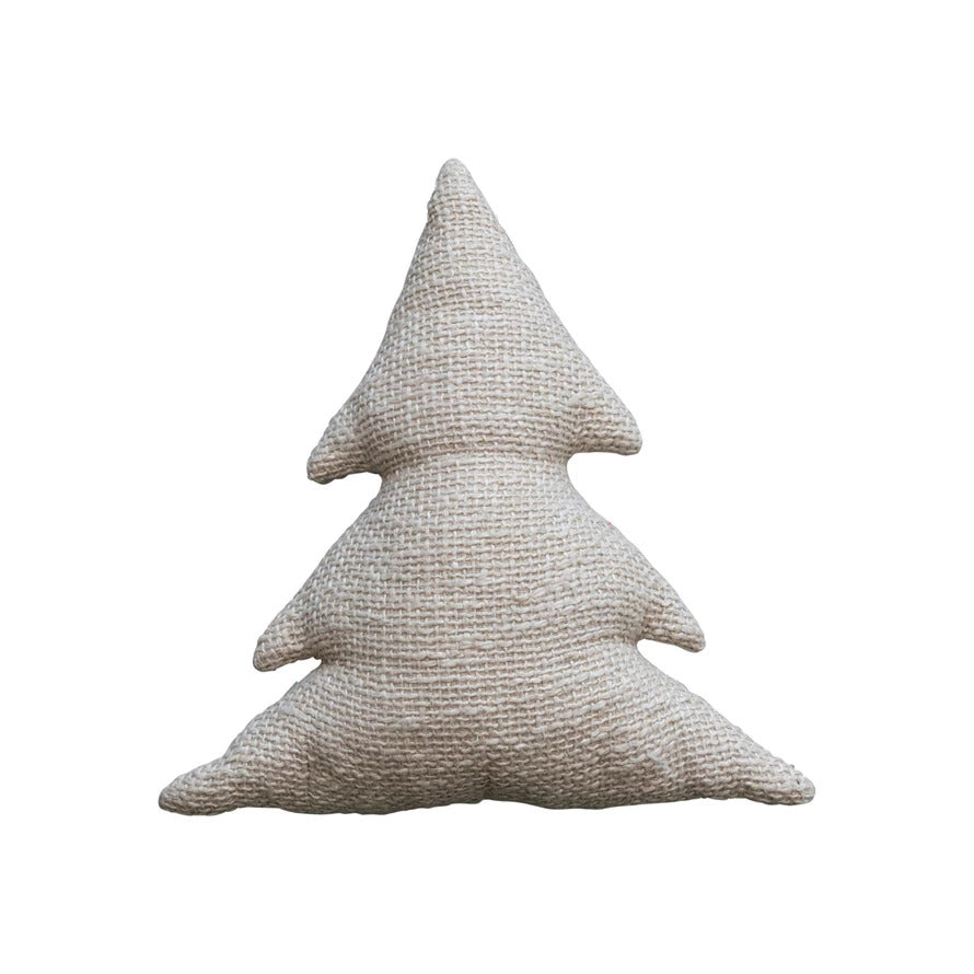 Tree Shaped Pillow w/ Metallic Gold Thread, Natural
