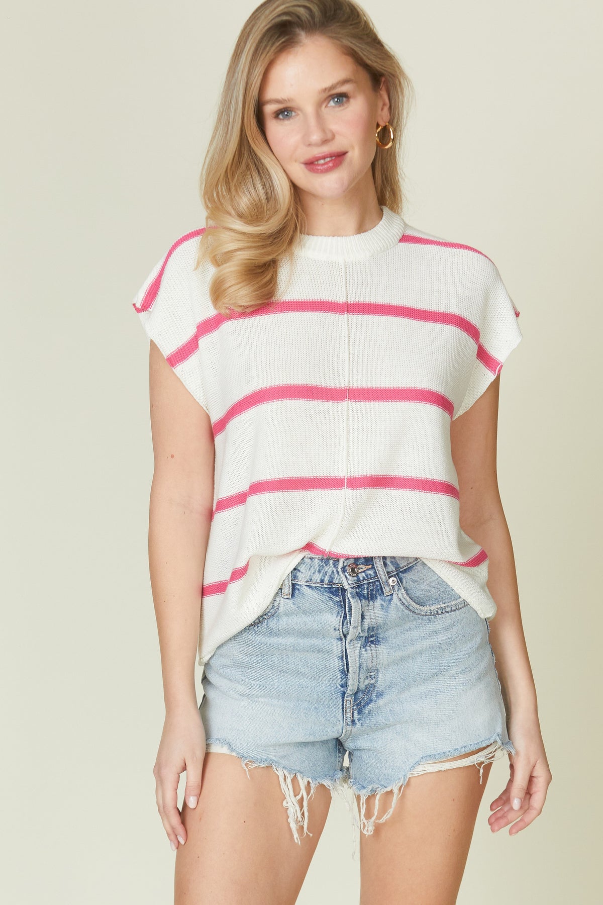 Pink & white Stripe knit top