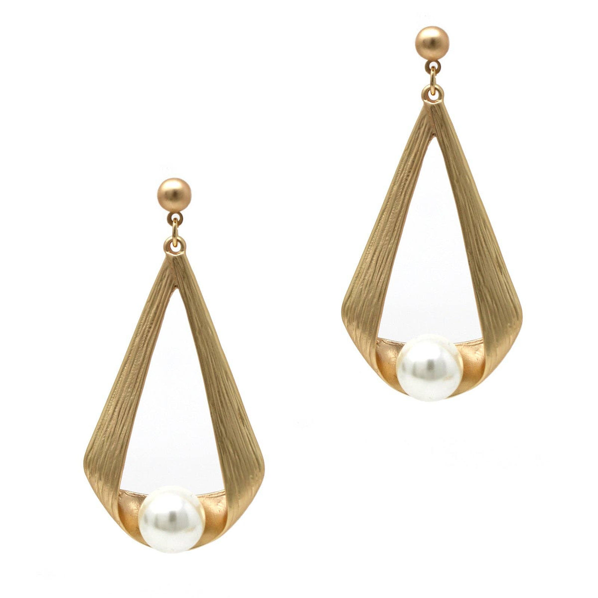 Gold Geometric Drop with Pearl 2" Earring